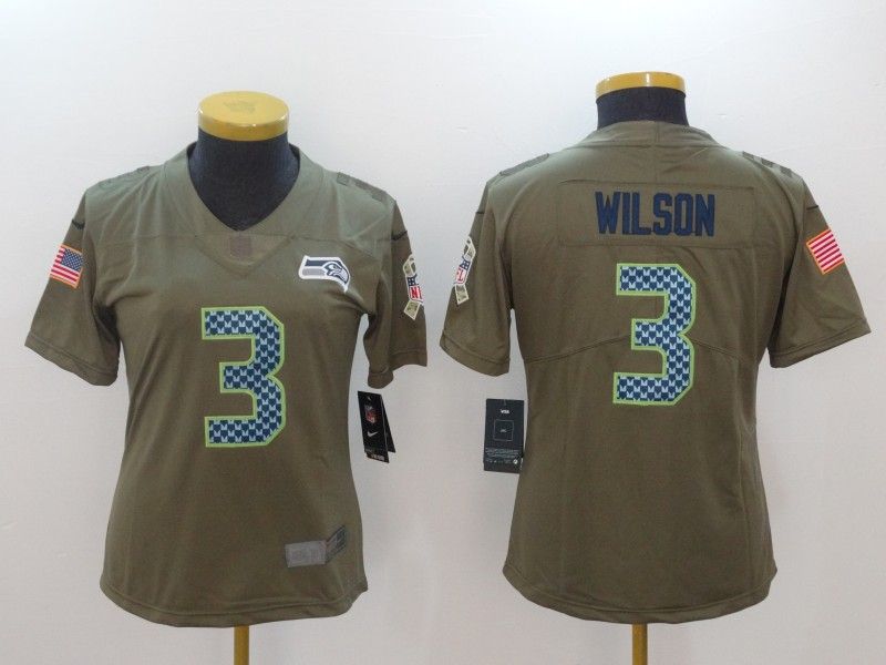 Seattle Seahawks WILSON #3 Olive Salute To Service Women NFL Jersey