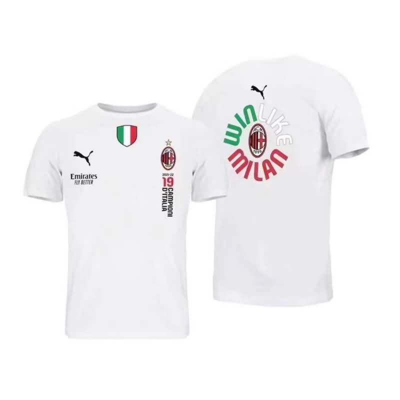 Thailand Quality(AAA) 2022 AC Milan 19 Champions White Soccer T-Shirts