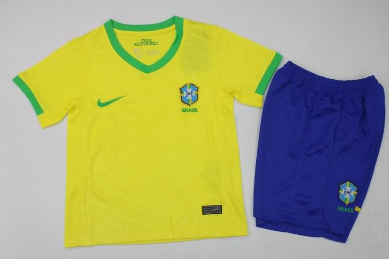 2023 Brazil Home Kids Soccer Jersey And Shorts
