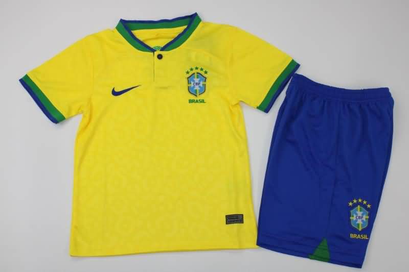 2022 Brazil Home Kids Soccer Jersey And Shorts