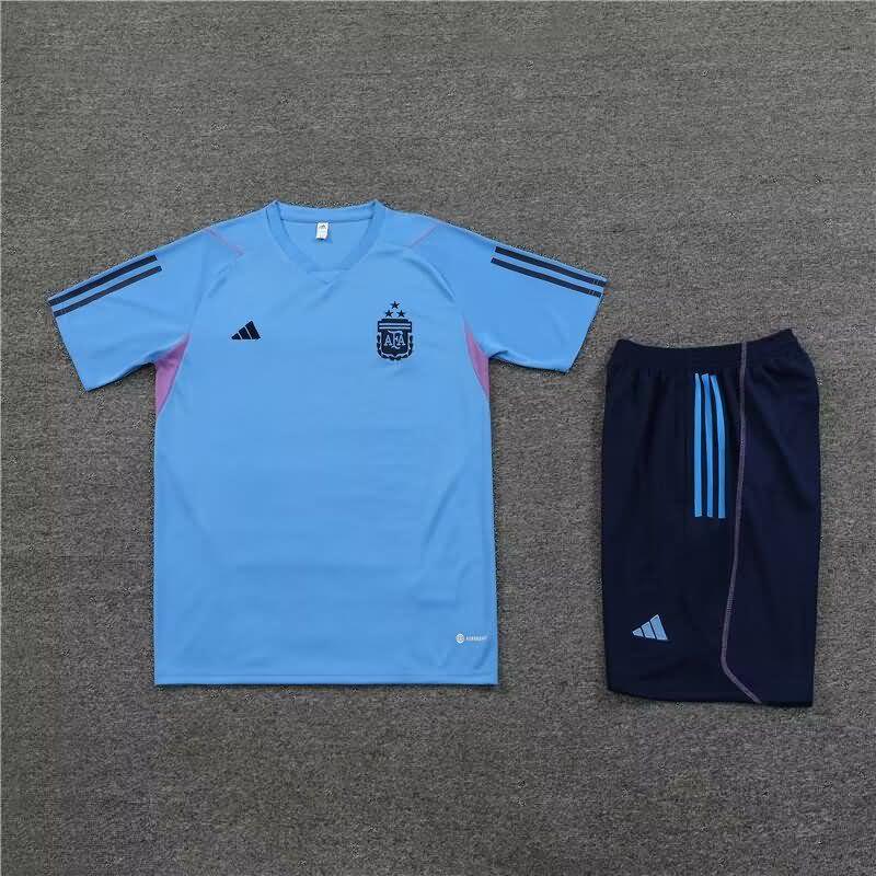 Thailand Quality(AAA) 2023 Argentina Blue Training Soccer Sets 02