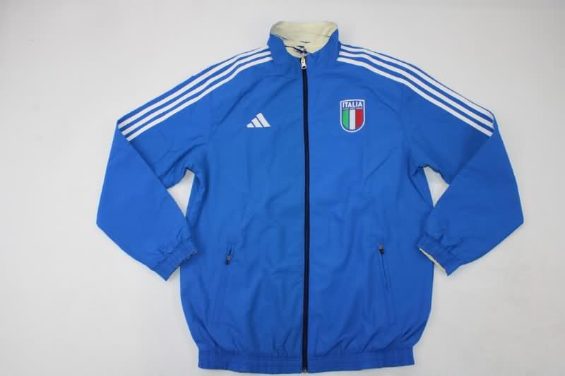 Thailand Quality(AAA) 2023 Italy Blue White Reversible Soccer Windbreaker