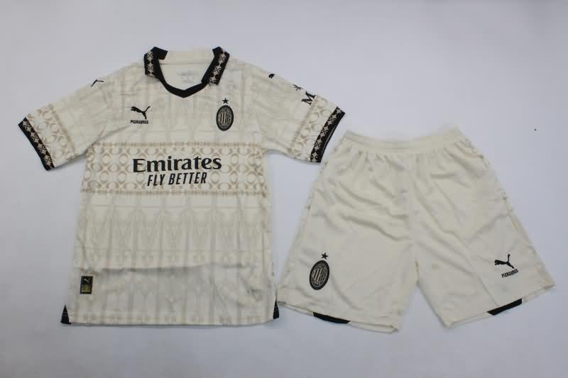 23/24 AC Milan Fourth White Kids Soccer Jersey And Shorts