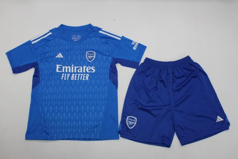 23/24 Arsenal Goalkeeper Blue Kids Soccer Jersey And Shorts