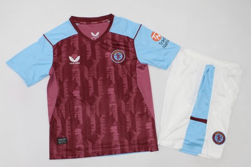 23/24 Aston Villa Home Kids Soccer Jersey And Shorts