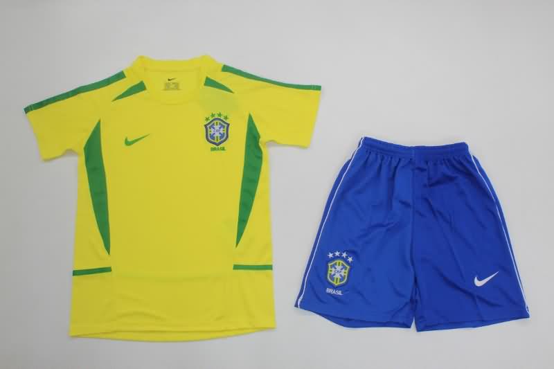 2002 Brazil Home Kids Soccer Jersey And Shorts