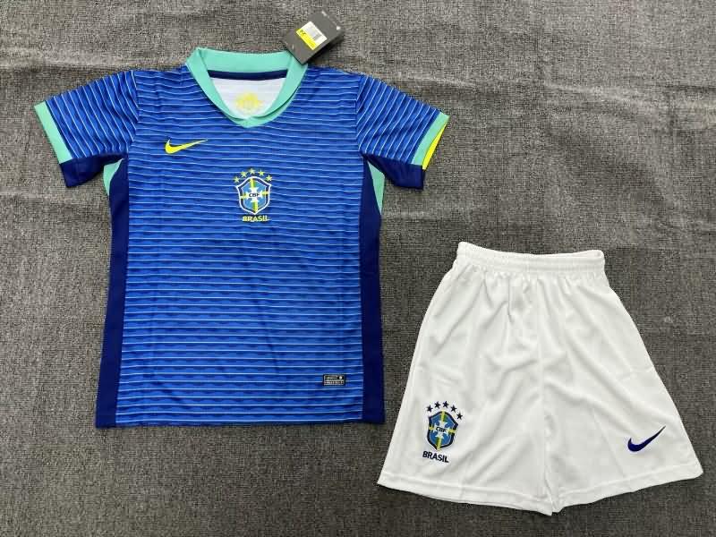 2023/24 Brazil Away Kids Soccer Jersey And Shorts