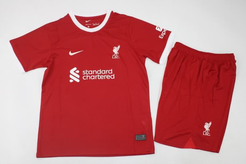 23/24 Liverpool Home Kids Soccer Jersey And Shorts
