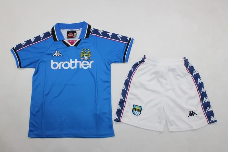 1997/98 Manchester City Home Kids Soccer Jersey And Shorts