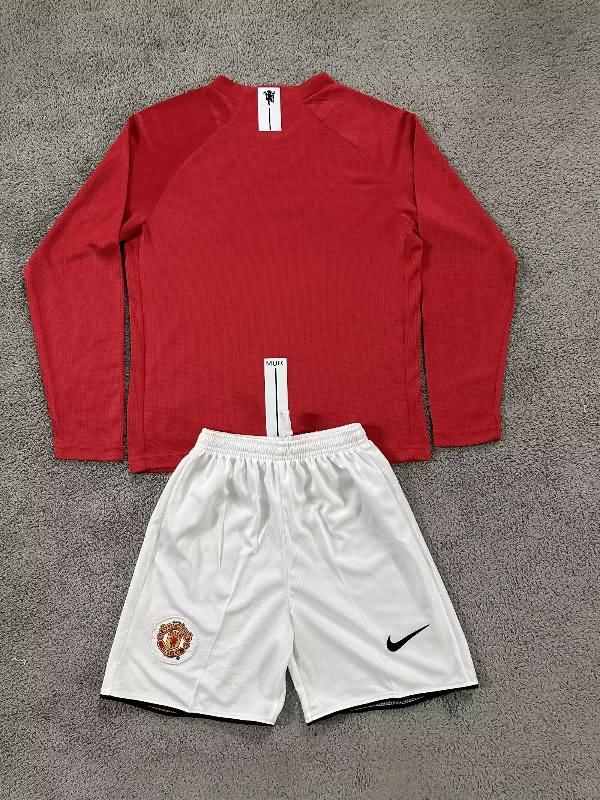 2007/08 Manchester United Home Final L/S Kids Soccer Jersey And Shorts