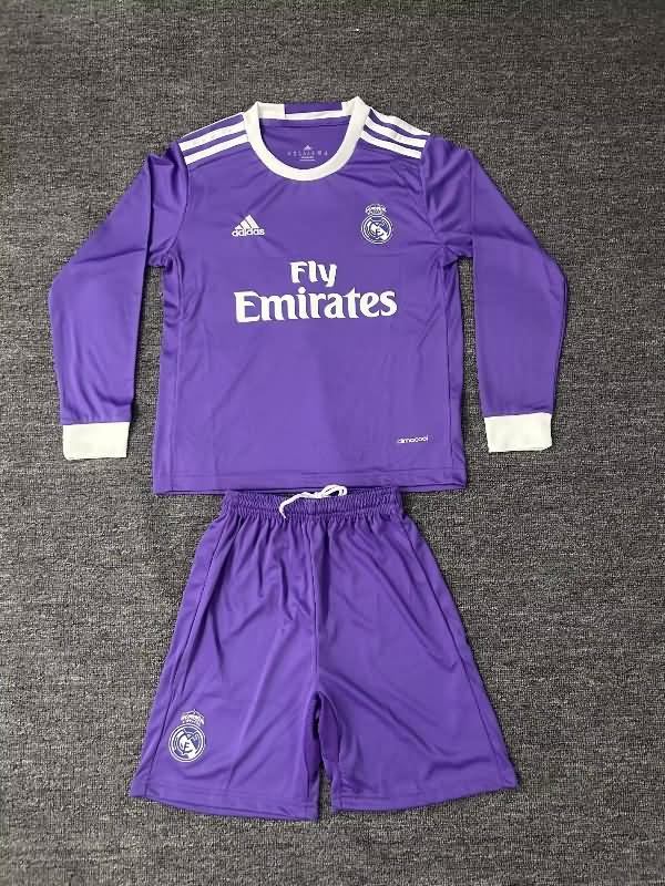 16/17 Real Madrid Away Long Sleeve Kids Soccer Jersey And Shorts