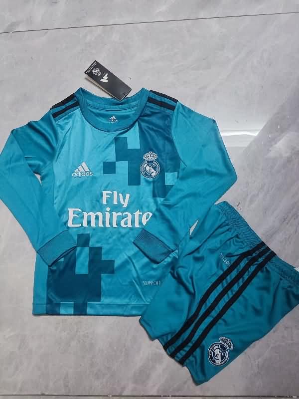 17/18 Real Madrid Third Long Sleeve Kids Soccer Jersey And Shorts