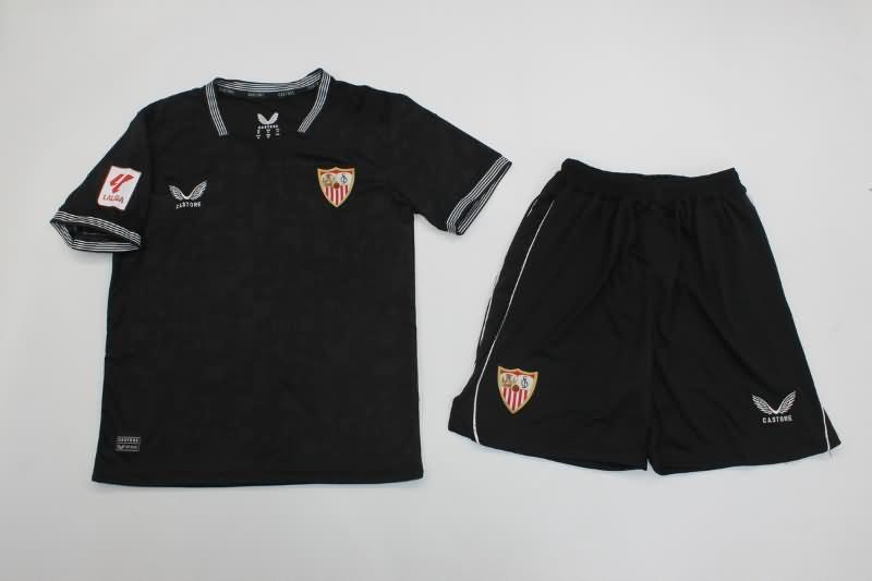 23/24 Sevilla Goalkeeper Black Kids Soccer Jersey And Shorts