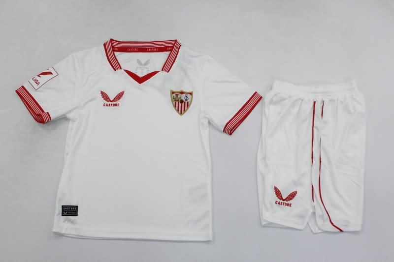 23/24 Sevilla Home Kids Soccer Jersey And Shorts