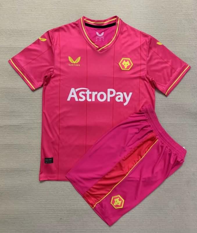 23/24 Wolves Goalkeeper Pink Kids Soccer Jersey And Shorts