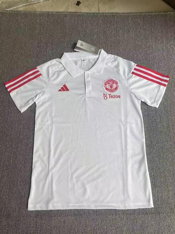 Thailand Quality(AAA) 23/24 Manchester United White Polo Soccer T-Shirt