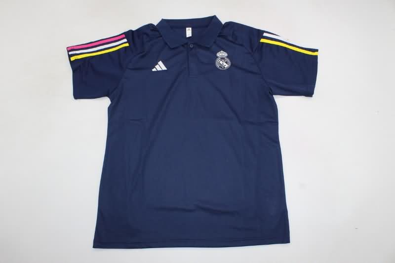 Thailand Quality(AAA) 23/24 Real Madrid Dark Blue Polo Soccer T-Shirt