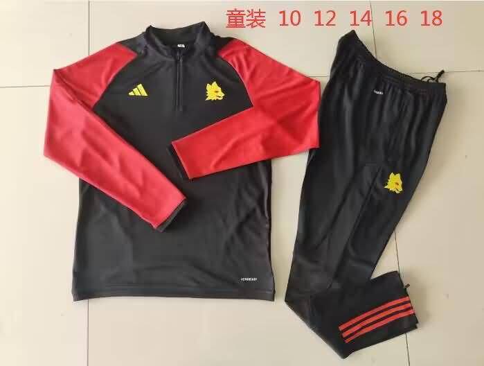 Kids - Thailand Quality(AAA) 23/24 AS Roma Black Soccer Tracksuit