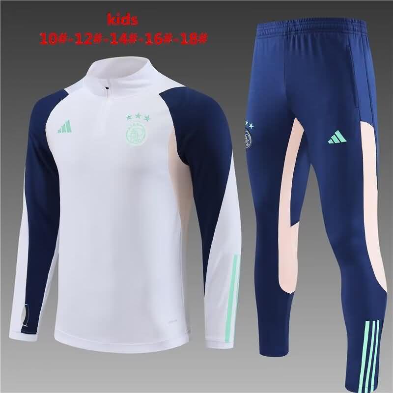 Kids - Thailand Quality(AAA) 23/24 Ajax White Soccer Tracksuit