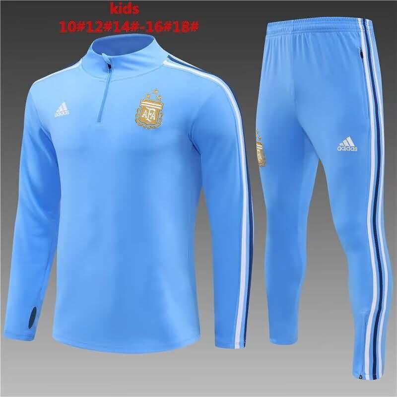Kids - Thailand Quality(AAA) 2023/24 Argentina Blue Soccer Tracksuit 02