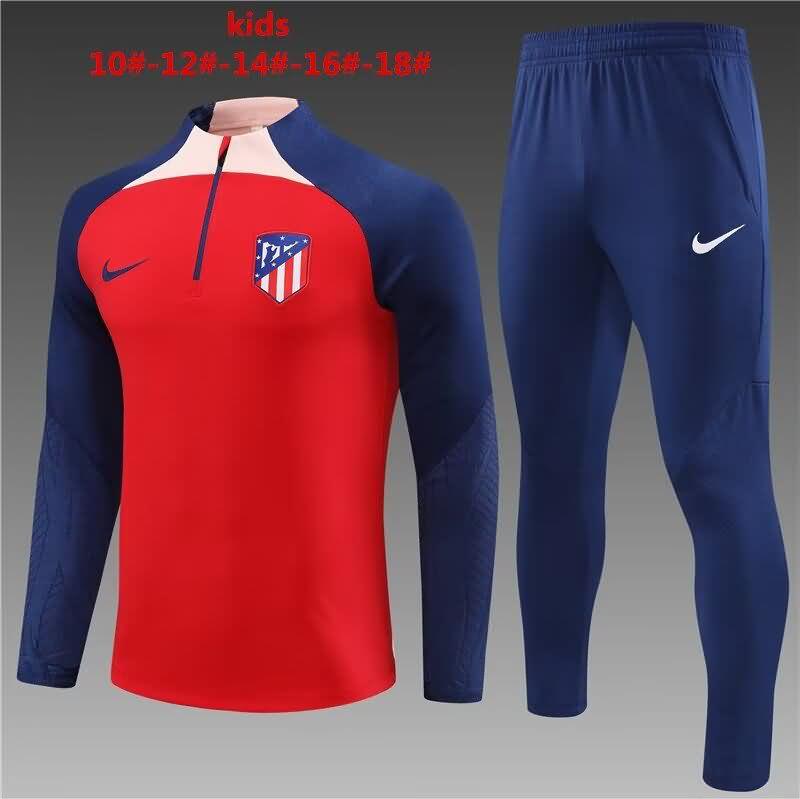 Kids - Thailand Quality(AAA) 23/24 Atletico Madrid Red Soccer Tracksuit