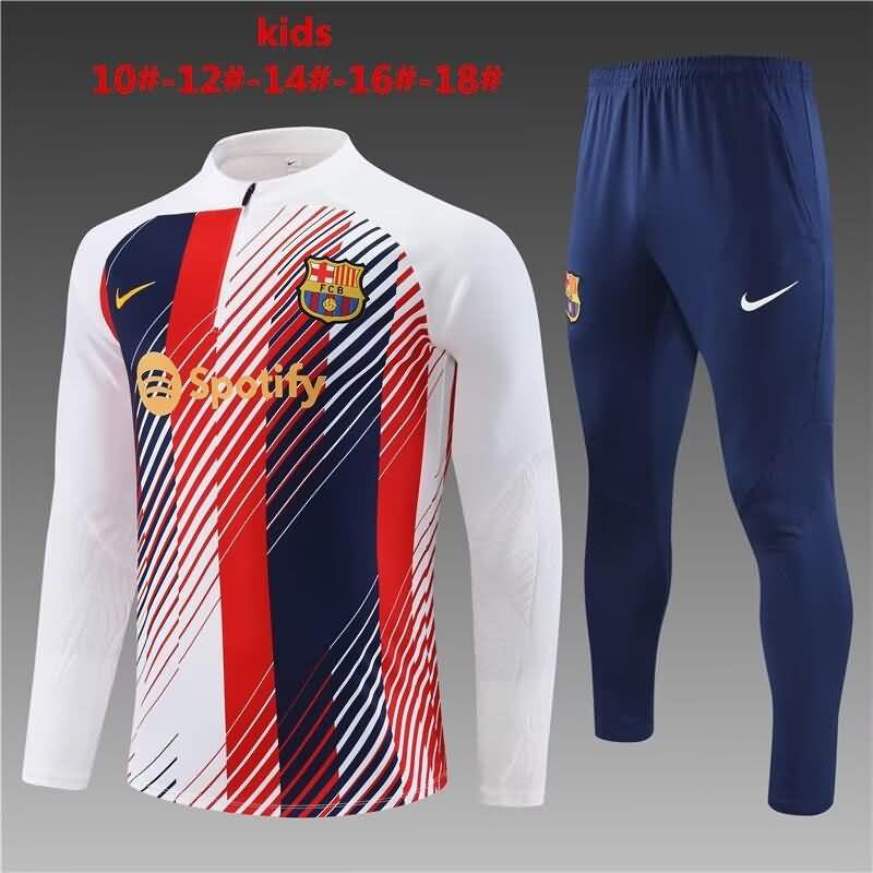 Kids - Thailand Quality(AAA) 23/24 Barcelona White Soccer Tracksuit