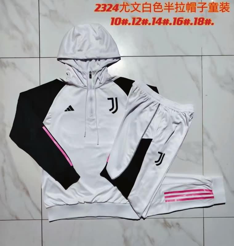 Kids - Thailand Quality(AAA) 23/24 Juventus White Soccer Tracksuit 02