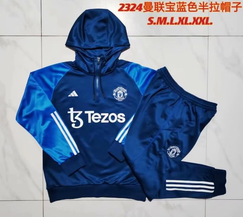 Thailand Quality(AAA) 23/24 Manchester United Dark Blue Soccer Tracksuit 02