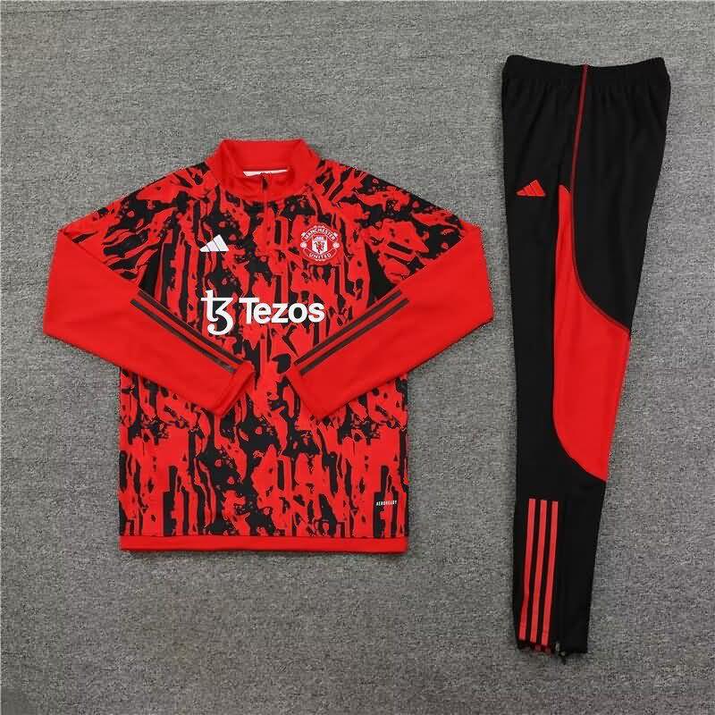 Thailand Quality(AAA) 23/24 Manchester United Red Soccer Tracksuit 02