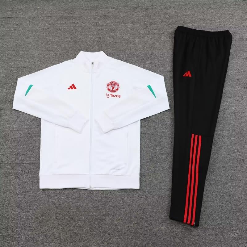 Thailand Quality(AAA) 23/24 Manchester United White Soccer Tracksuit 02