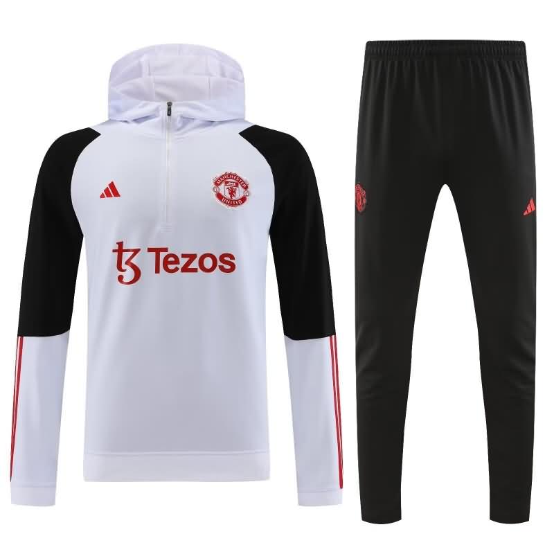 Thailand Quality(AAA) 23/24 Manchester United White Soccer Tracksuit 03