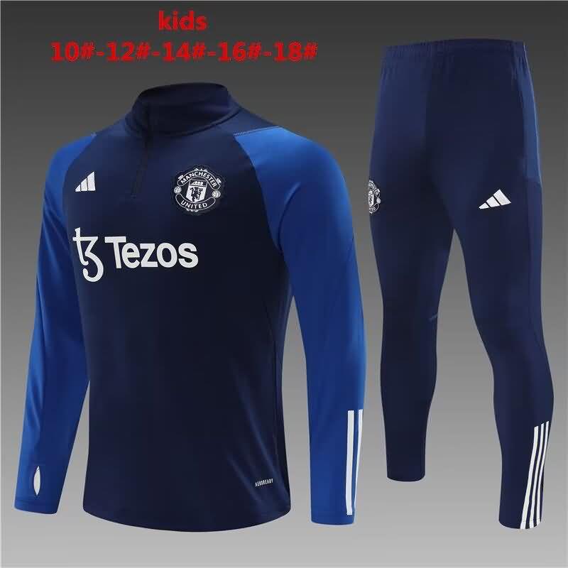 Kids - Thailand Quality(AAA) 23/24 Manchester United Dark Blue Soccer Tracksuit