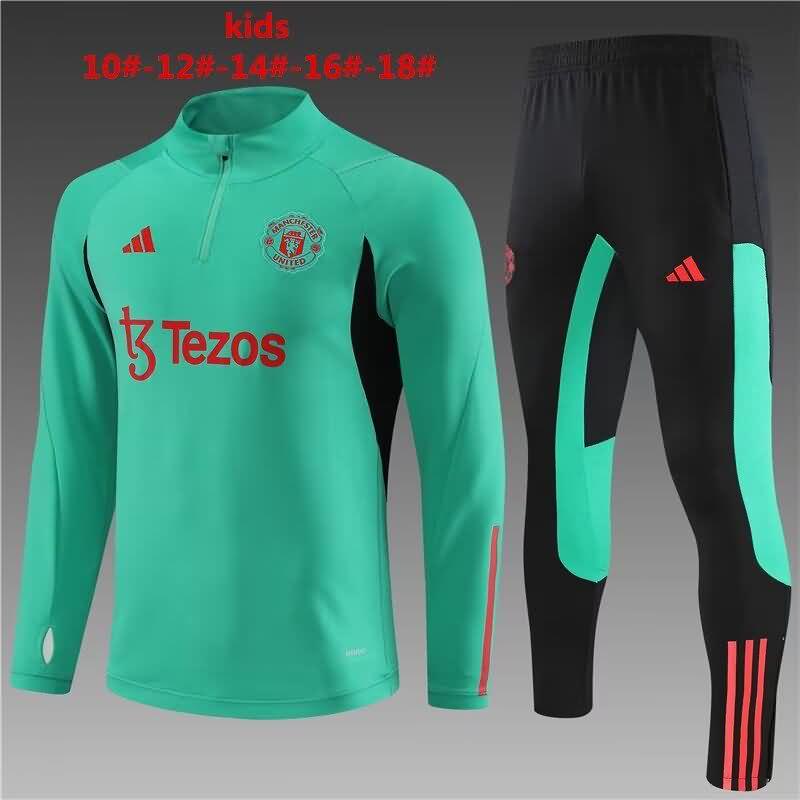 Kids - Thailand Quality(AAA) 23/24 Manchester United Green Soccer Tracksuit