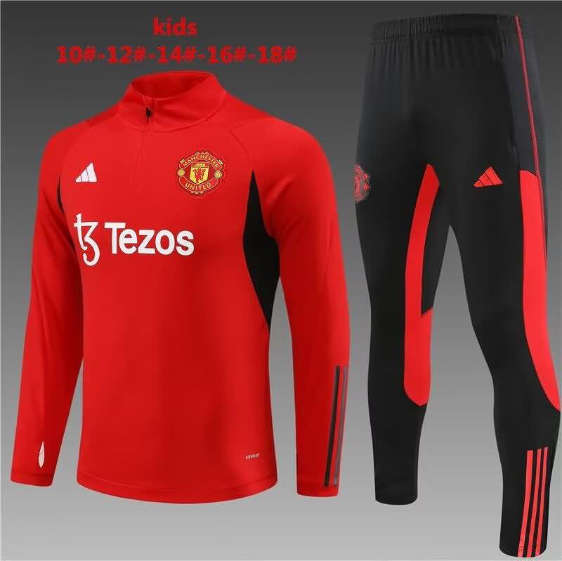 Kids - Thailand Quality(AAA) 23/24 Manchester United Red Soccer Tracksuit