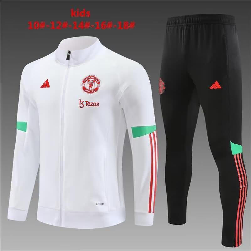 Kids - Thailand Quality(AAA) 23/24 Manchester United White Soccer Tracksuit