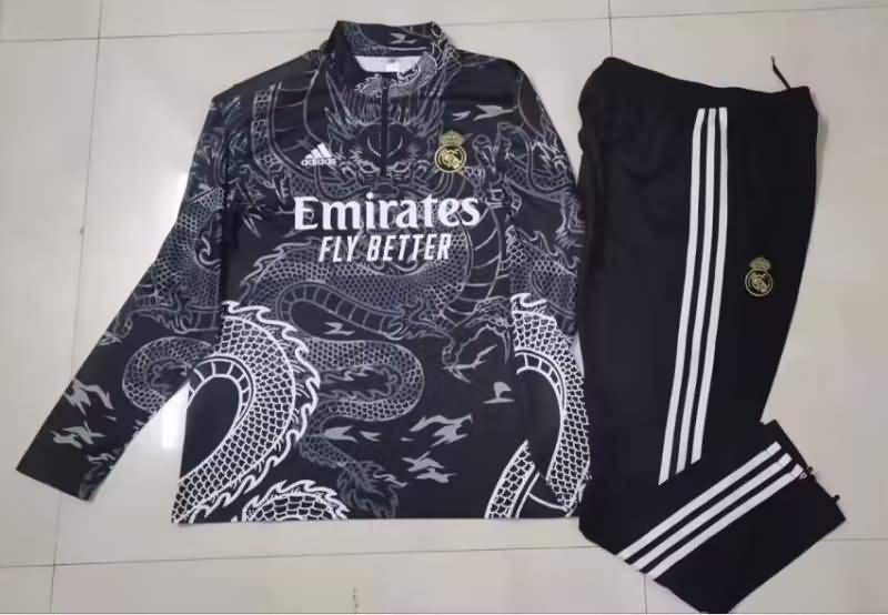Thailand Quality(AAA) 23/24 Real Madrid Black Soccer Tracksuit 02