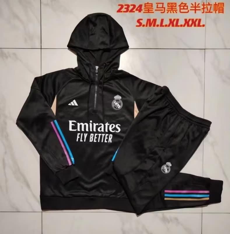 Thailand Quality(AAA) 23/24 Real Madrid Black Soccer Tracksuit 03