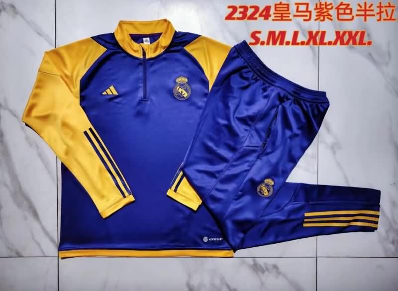 Thailand Quality(AAA) 23/24 Real Madrid Blue Soccer Tracksuit 02