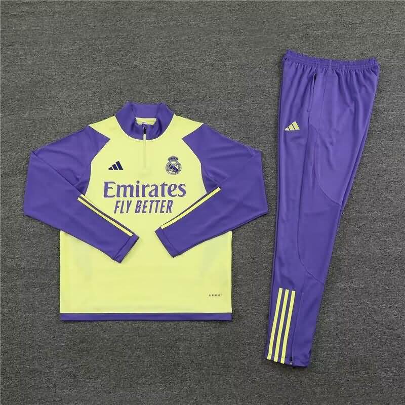 Thailand Quality(AAA) 23/24 Real Madrid Yellow Soccer Tracksuit 02