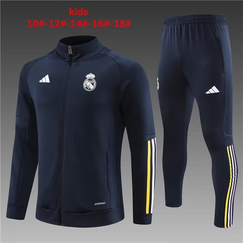 Kids - Thailand Quality(AAA) 23/24 Real Madrid Dark Blue Soccer Tracksuit
