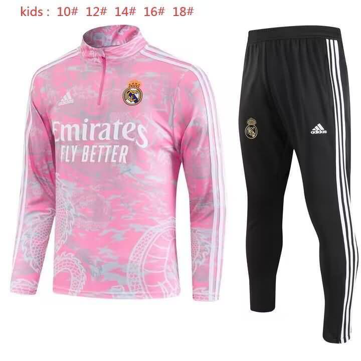 Kids - Thailand Quality(AAA) 23/24 Real Madrid Pink Soccer Tracksuit