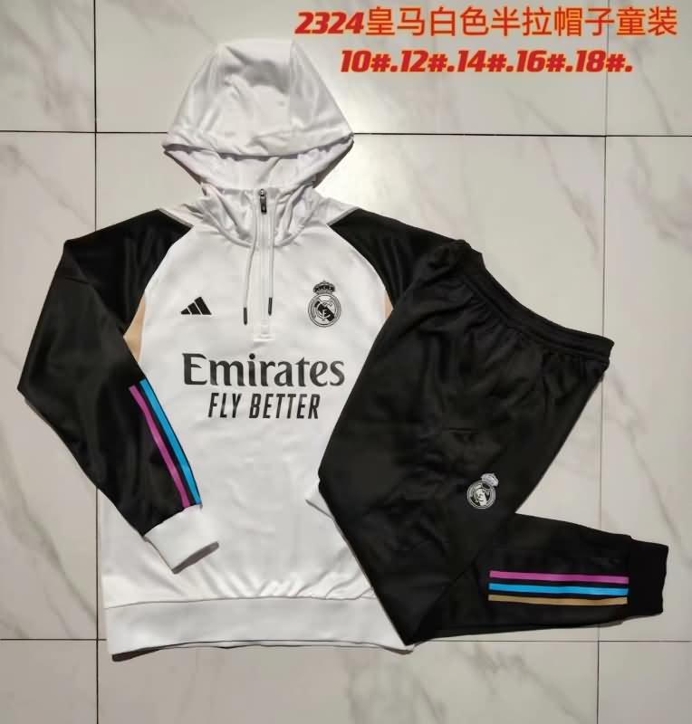 Kids - Thailand Quality(AAA) 23/24 Real Madrid White Soccer Tracksuit 03