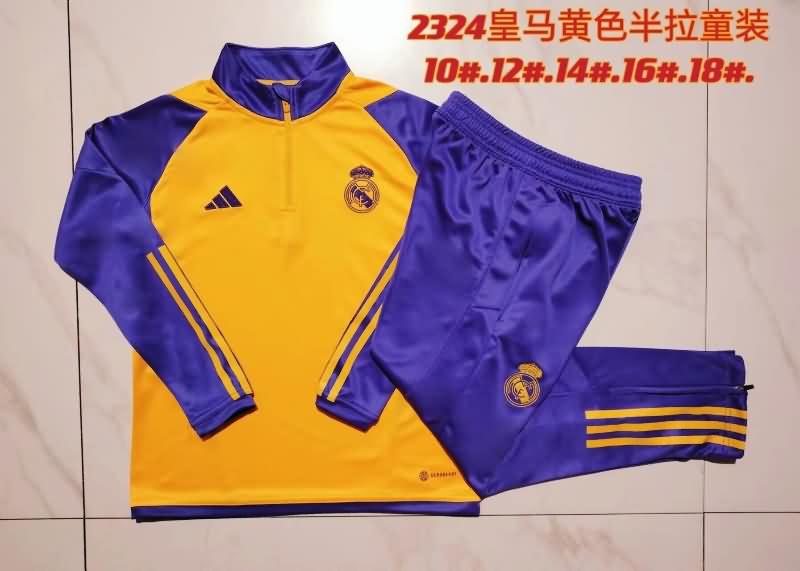Kids - Thailand Quality(AAA) 23/24 Real Madrid Yellow Soccer Tracksuit