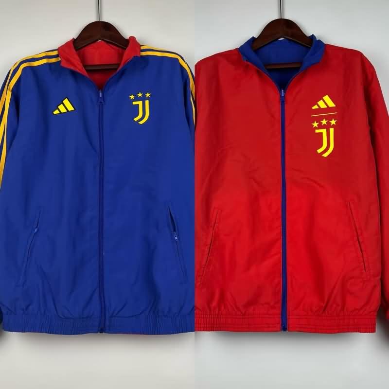 Thailand Quality(AAA) 23/24 Juventus Blue Red Reversible Soccer Windbreaker