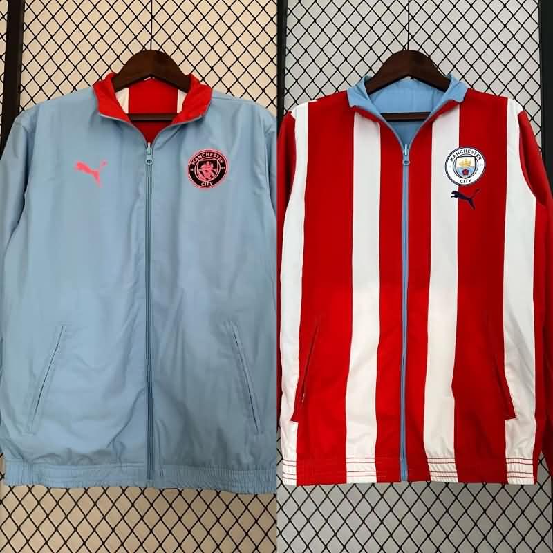 Thailand Quality(AAA) 23/24 Manchester City Light Blue Red Reversible Soccer Windbreaker