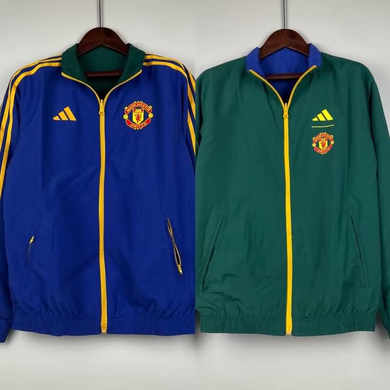 Thailand Quality(AAA) 23/24 Manchester United Blue Green Soccer Windbreaker