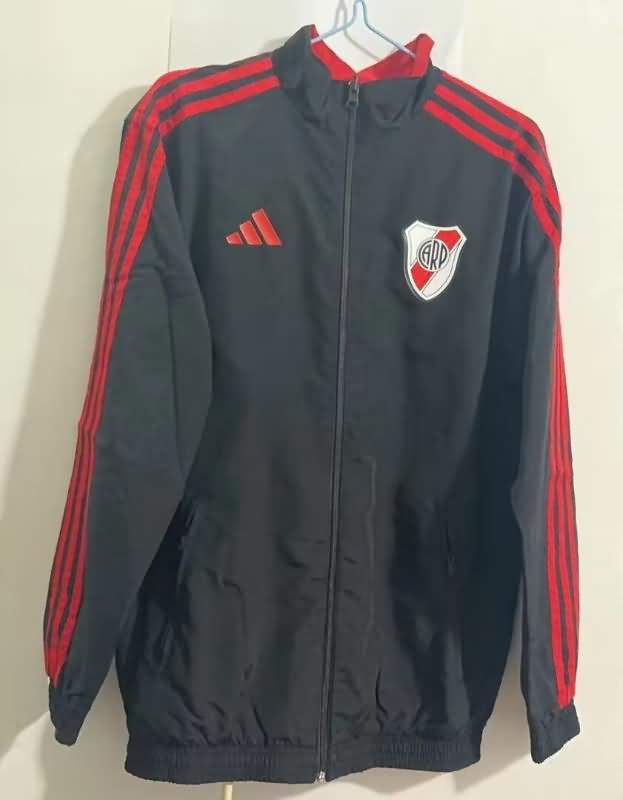 Thailand Quality(AAA) 2023 River Plate Black Red Reversible Soccer Windbreaker