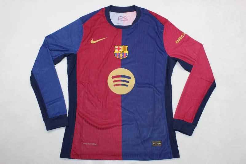 Thailand Quality(AAA) 24/25 Barcelona Home Long Sleeve Soccer Jersey (Player) Sponsor