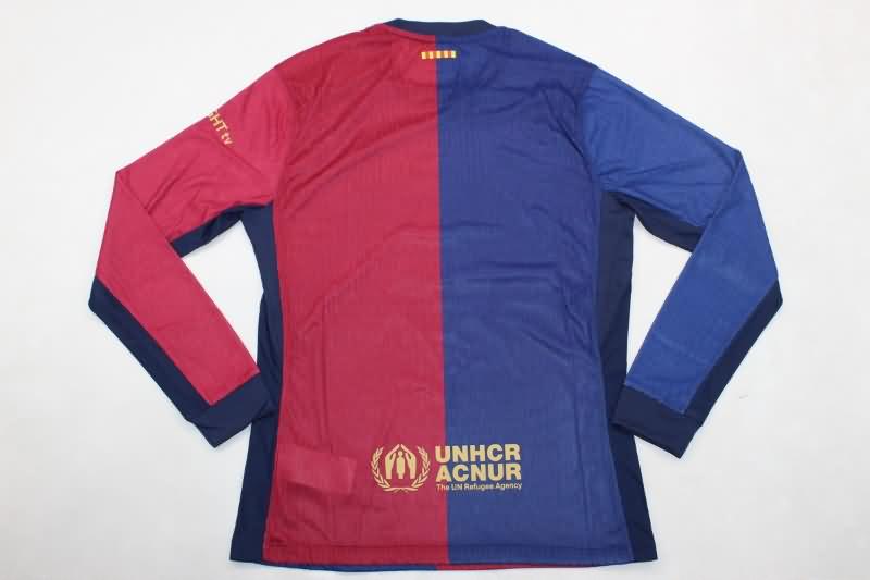 Thailand Quality(AAA) 24/25 Barcelona Home Long Sleeve Soccer Jersey (Player) Sponsor