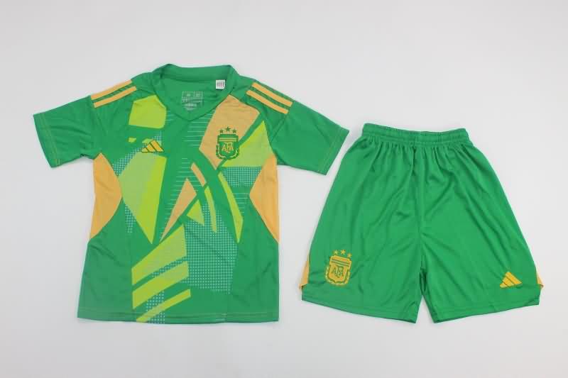 2024 Argentina Copa America Goalkeeper Green Kids Soccer Jersey And Shorts